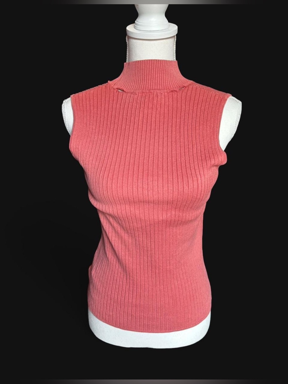Sleeveless Ribbed Mock Neck Tank Top - Coral Pink